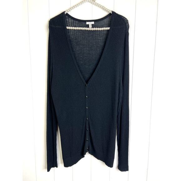 Semantiks Black Ribbed V Neck Cardigan Long Sleeve Size 2X - Picture 1 of 7